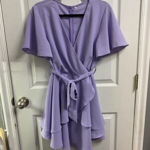 Womens‎ Purple Lilac Tie Waist Ruffle Hem Swing Dress EASTER - Sz L-NWOT